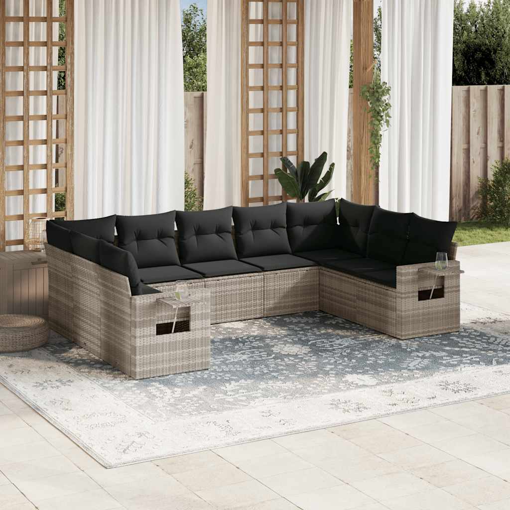 9-tlg. Garten-Sofagarnitur mit Kissen Schwarz Poly Rattan