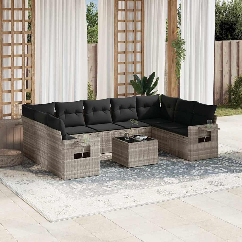 9-tlg. Garten-Sofagarnitur mit Kissen Schwarz Poly Rattan