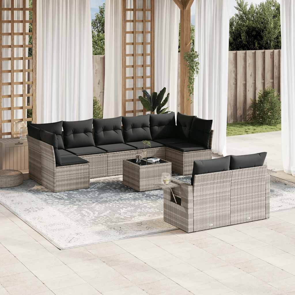 9-tlg. Garten-Sofagarnitur mit Kissen Schwarz Poly Rattan