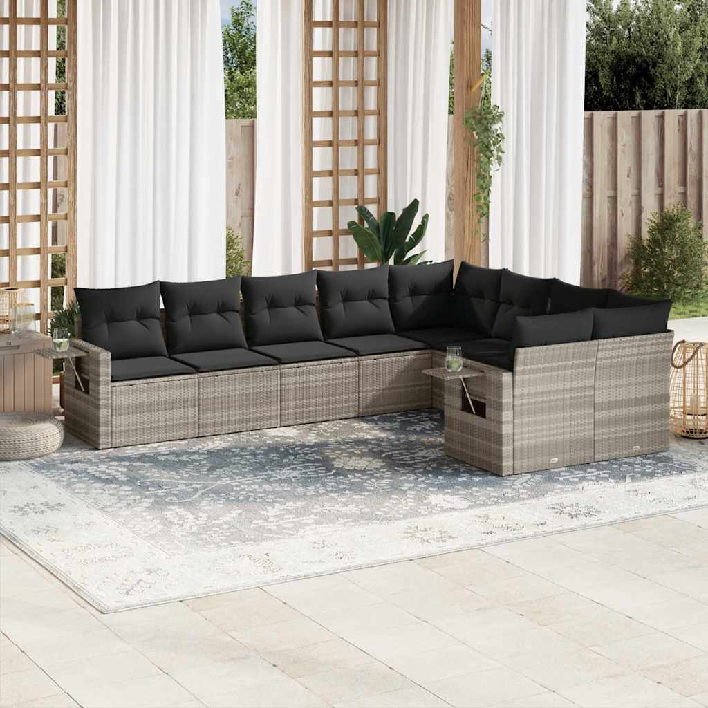 9-tlg. Garten-Sofagarnitur mit Kissen Schwarz Poly Rattan