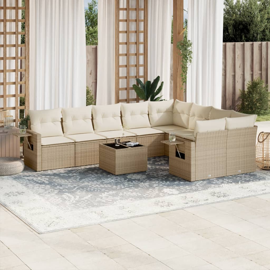 9-tlg. Garten-Sofagarnitur mit Kissen Schwarz Poly Rattan
