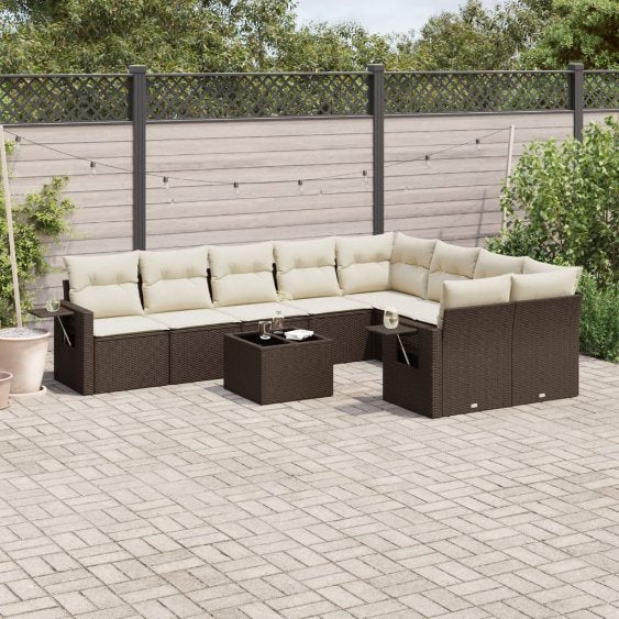 9-tlg. Garten-Sofagarnitur mit Kissen Schwarz Poly Rattan