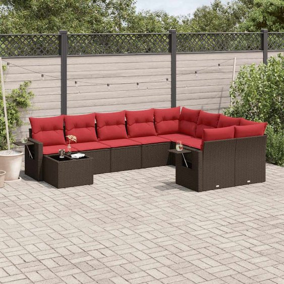 vidaXL 10-teiliges Gartensofa-Set mit Kissen, schwarzes Polyrattan