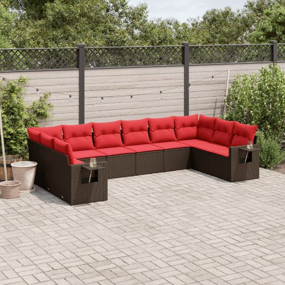 vidaXL 10-teiliges Gartensofa-Set mit Kissen, schwarzes Polyrattan