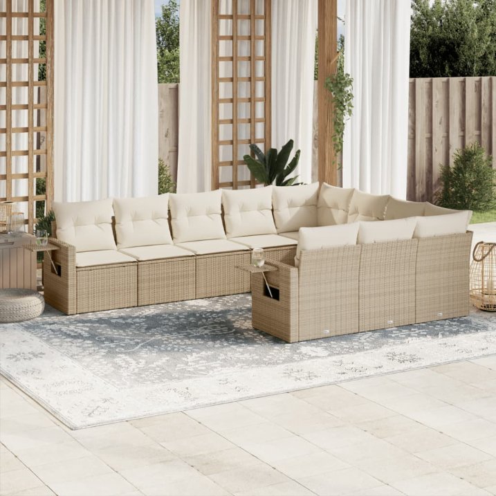 vidaXL 10-tlg. Garten-Sofagarnitur mit Kissen Schwarz Poly Rattan