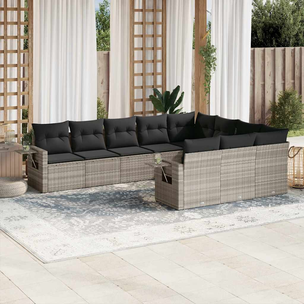 vidaXL 10-tlg. Garten-Sofagarnitur mit Kissen Schwarz Poly Rattan