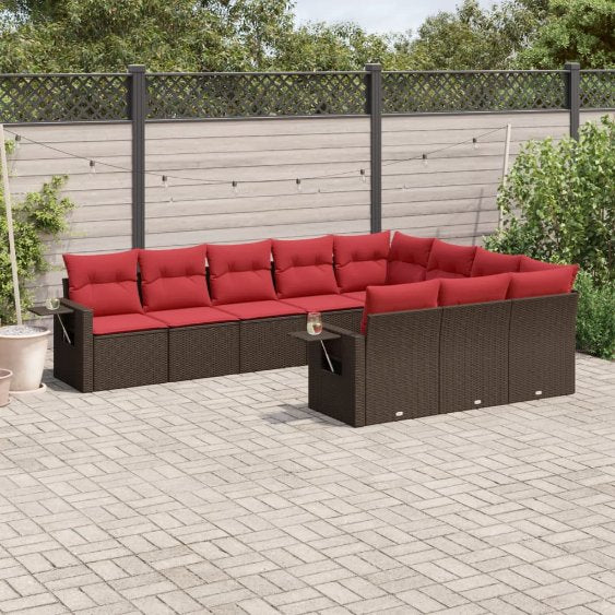 vidaXL 10-teiliges Gartensofa-Set mit Kissen, schwarzes Polyrattan