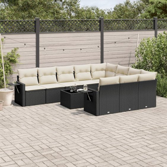 vidaXL 10-tlg. Garten-Sofagarnitur mit Kissen Schwarz Poly Rattan