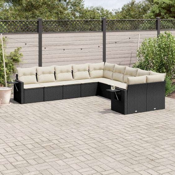 vidaXL 10-tlg. Garten-Sofagarnitur mit Kissen Schwarz Poly Rattan