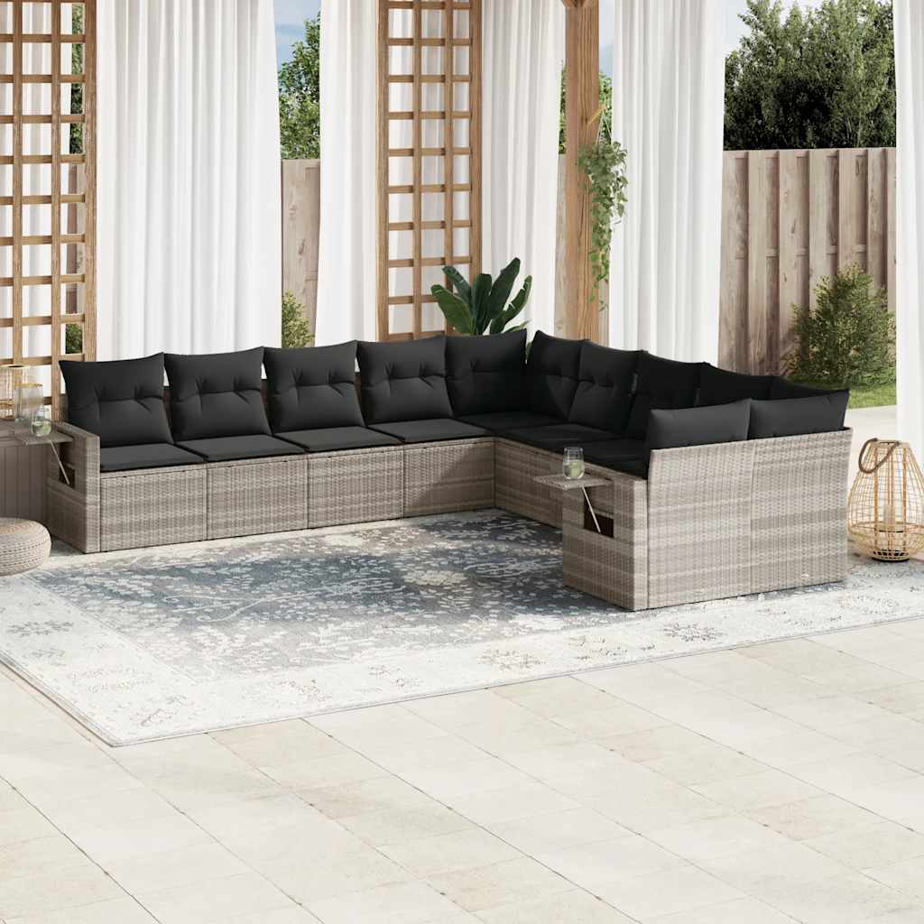 vidaXL 10-tlg. Garten-Sofagarnitur mit Kissen Schwarz Poly Rattan