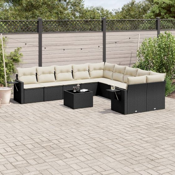 vidaXL 10-tlg. Garten-Sofagarnitur mit Kissen Schwarz Poly Rattan