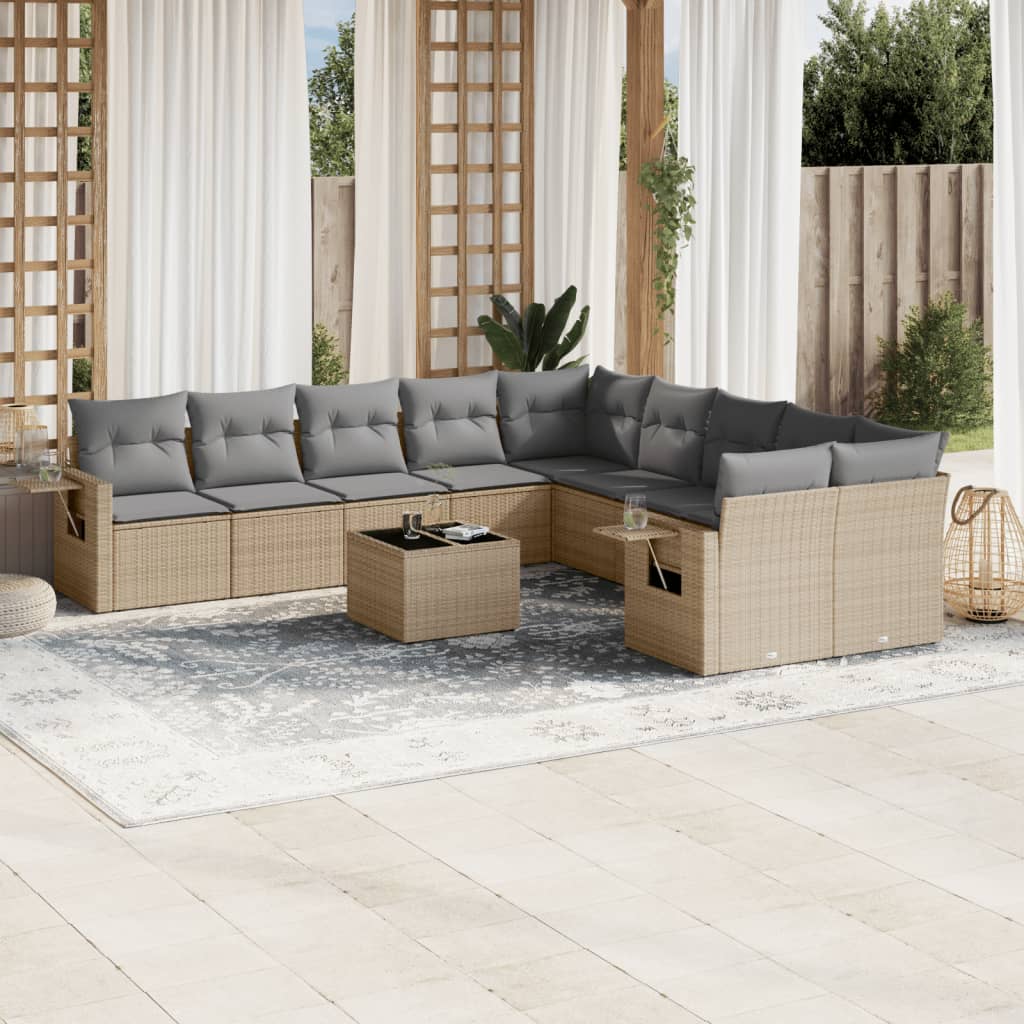 vidaXL 10-tlg. Garten-Sofagarnitur mit Kissen Schwarz Poly Rattan