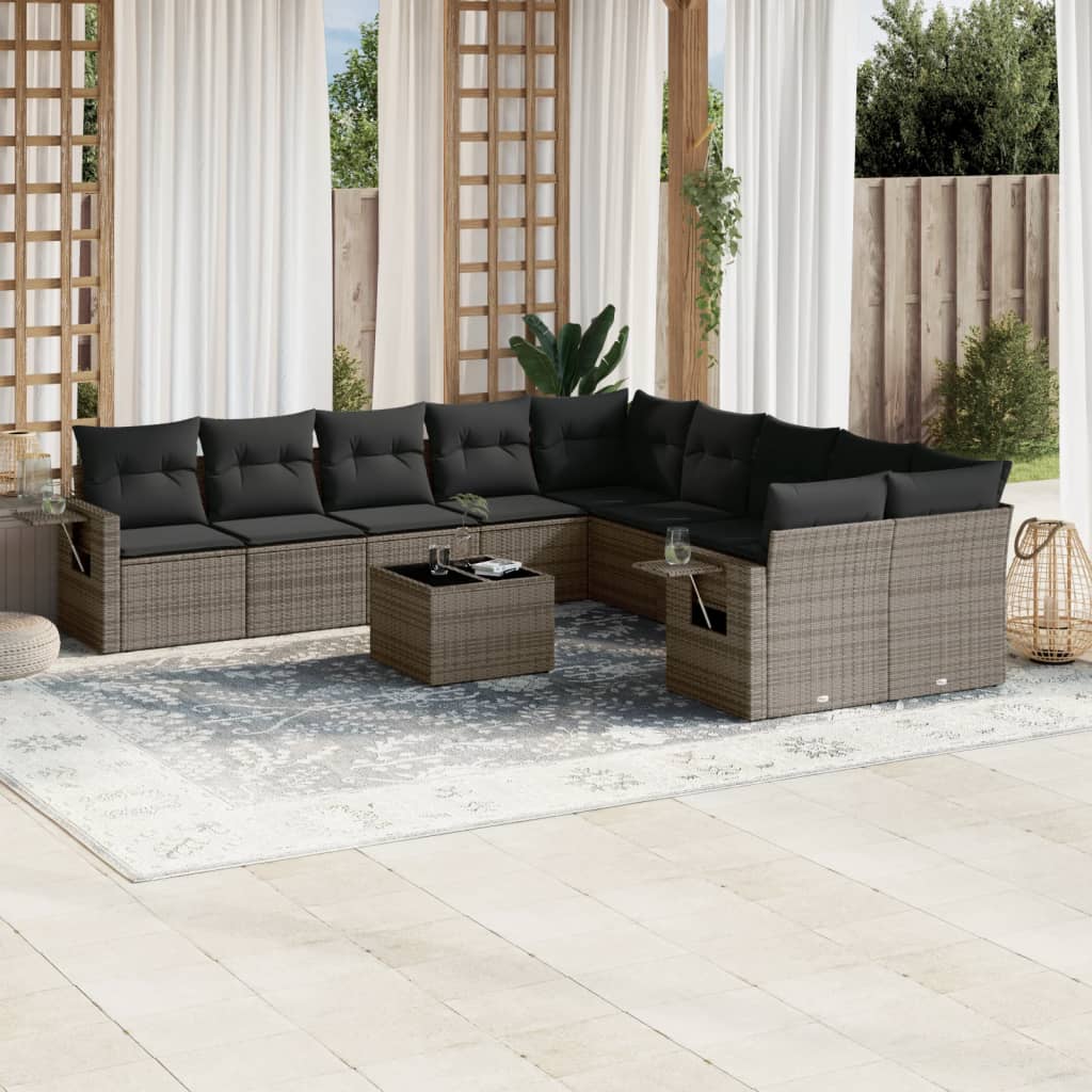 vidaXL 10-tlg. Garten-Sofagarnitur mit Kissen Schwarz Poly Rattan