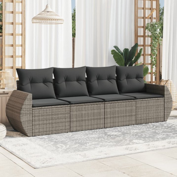 4-tlg. Garten-Sofagarnitur mit Kissen Schwarz Poly Rattan