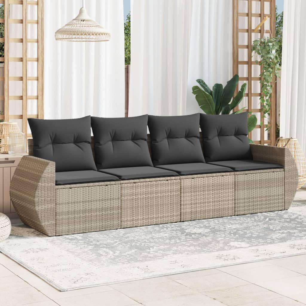 4-tlg. Garten-Sofagarnitur mit Kissen Schwarz Poly Rattan