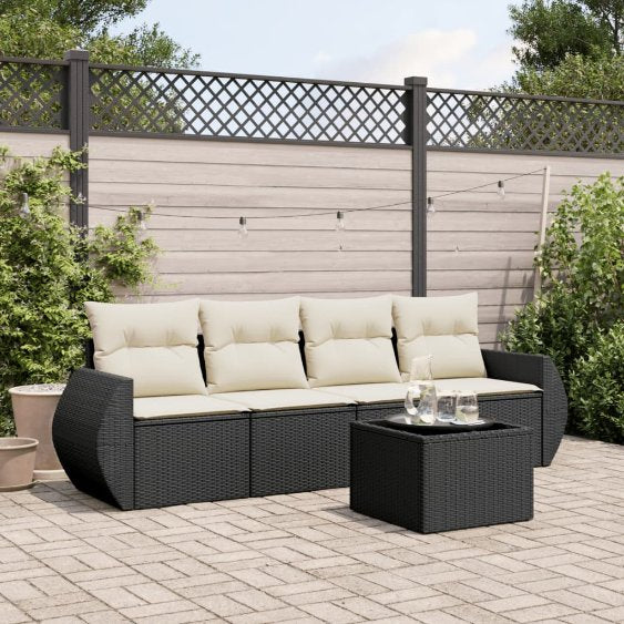 4-tlg. Garten-Sofagarnitur mit Kissen Schwarz Poly Rattan