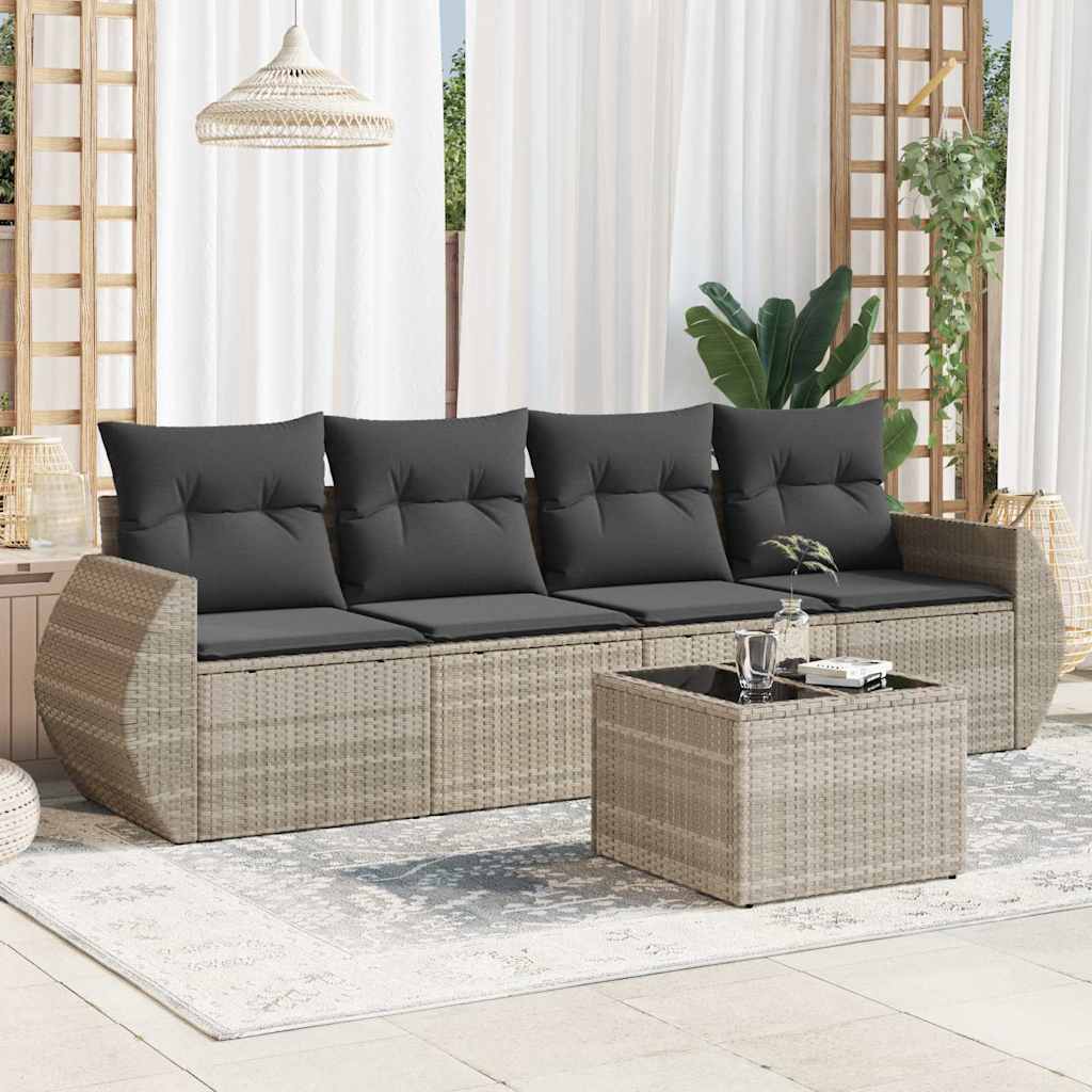 4-tlg. Garten-Sofagarnitur mit Kissen Schwarz Poly Rattan