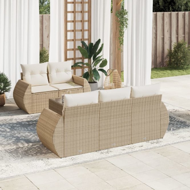 6-tlg. Garten-Sofagarnitur mit Kissen Schwarz Poly Rattan