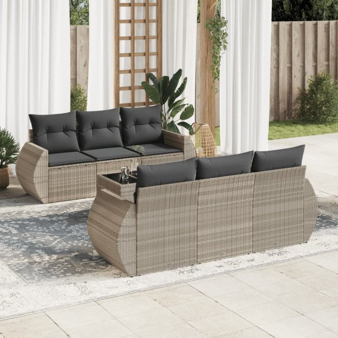 7-tlg. Garten-Sofagarnitur mit Kissen Schwarz Poly Rattan