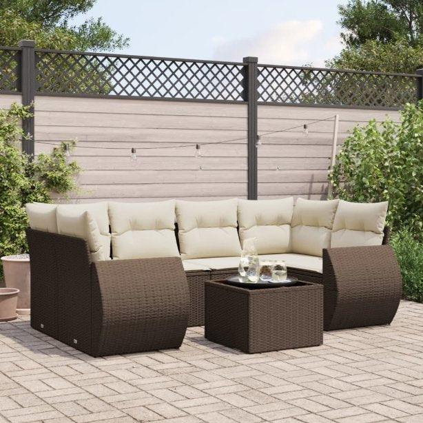 7-tlg. Garten-Sofagarnitur mit Kissen Schwarz Poly Rattan