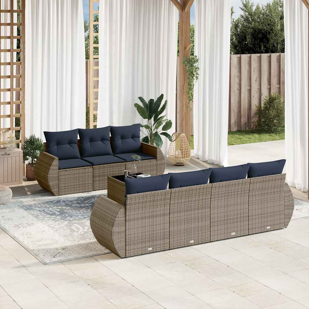 8-teiliges Gartensofa-Set mit Kissen, schwarzes Polyrattan