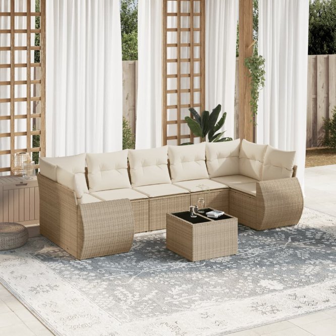 8-tlg. Garten-Sofagarnitur mit Kissen Schwarz Poly Rattan