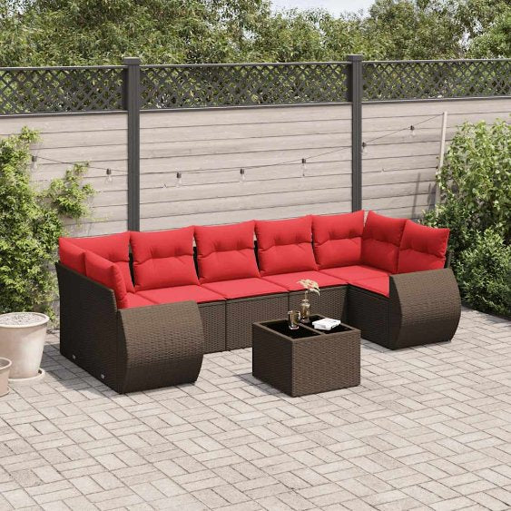 8-teiliges Gartensofa-Set mit Kissen, schwarzes Polyrattan
