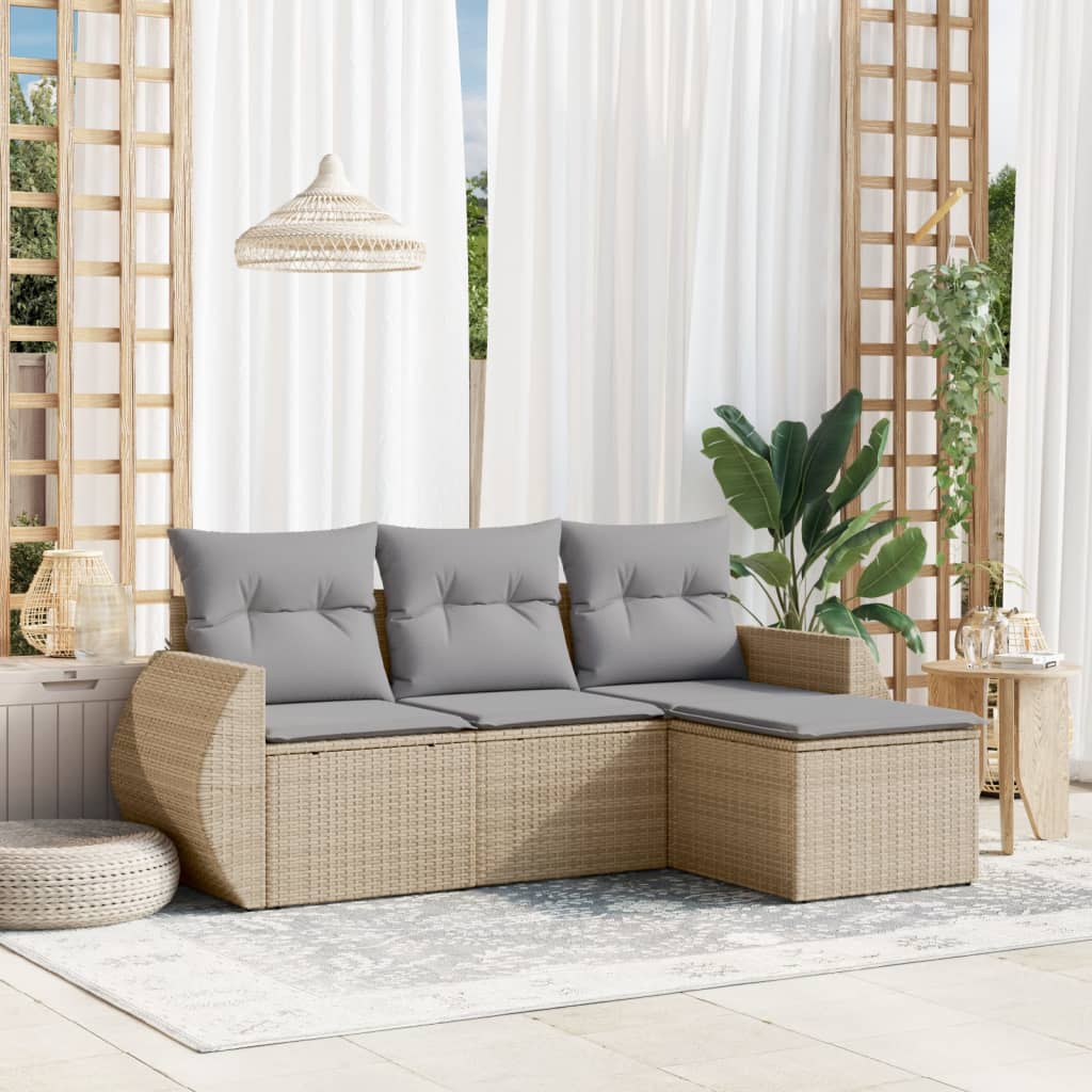 4-tlg. Garten-Sofagarnitur mit Kissen Schwarz Poly Rattan
