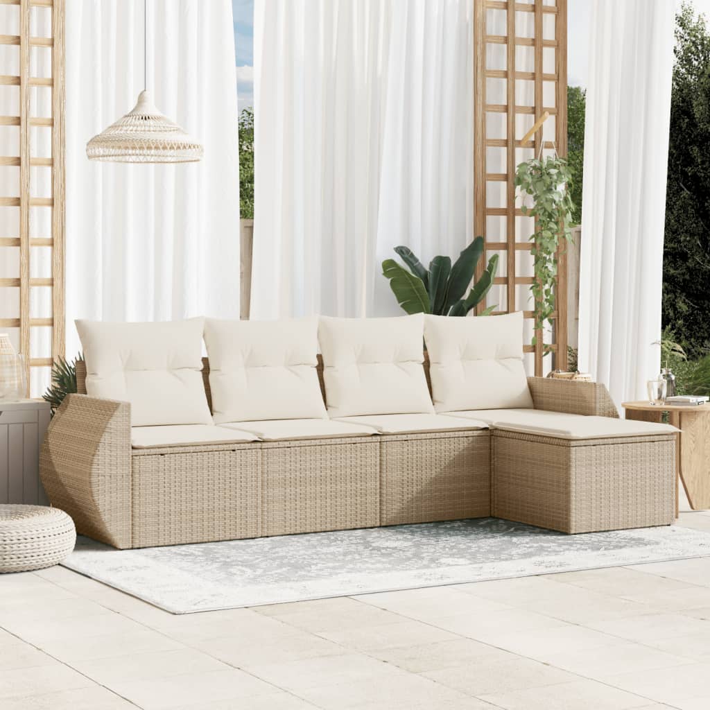 5-tlg. Garten-Sofagarnitur mit Kissen Schwarz Poly Rattan