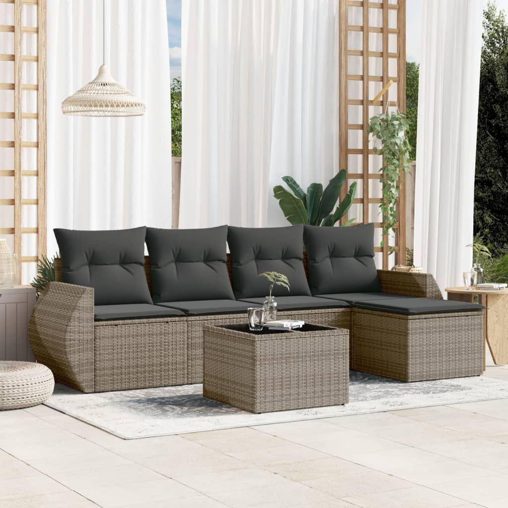 5-tlg. Garten-Sofagarnitur mit Kissen Schwarz Poly Rattan