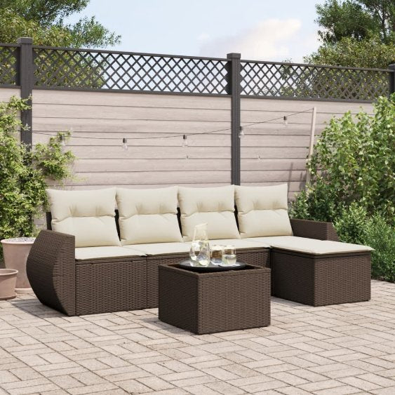 5-tlg. Garten-Sofagarnitur mit Kissen Schwarz Poly Rattan
