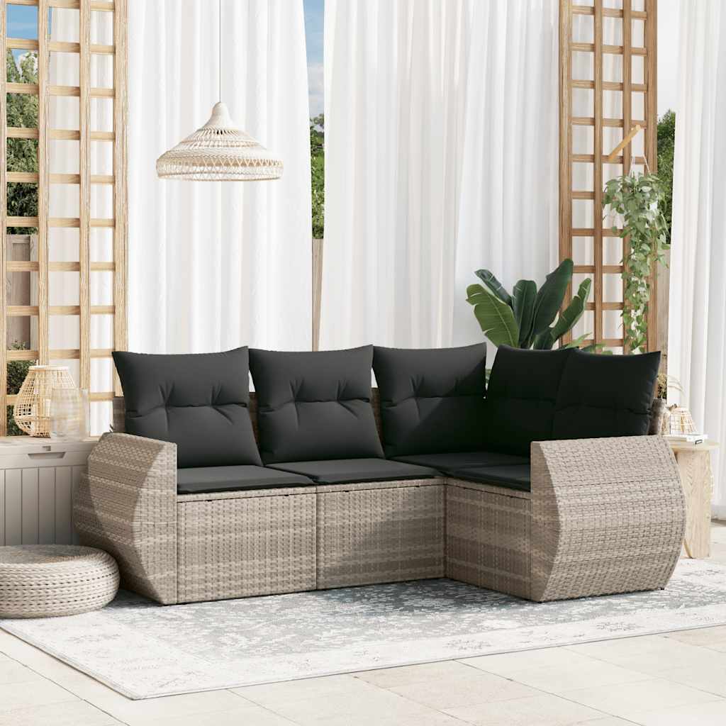4-tlg. Garten-Sofagarnitur mit Kissen Schwarz Poly Rattan