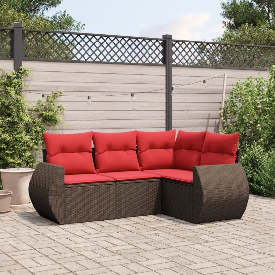 4-teiliges Gartensofa-Set mit Kissen, schwarzes Polyrattan