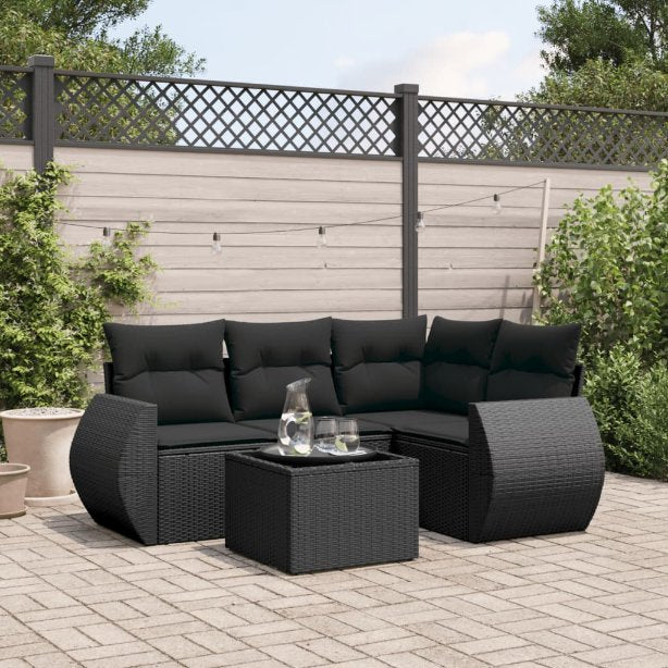 4-tlg. Garten-Sofagarnitur mit Kissen Schwarz Poly Rattan