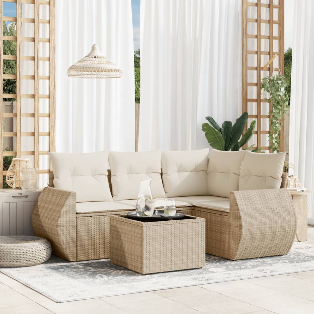 4-tlg. Garten-Sofagarnitur mit Kissen Schwarz Poly Rattan
