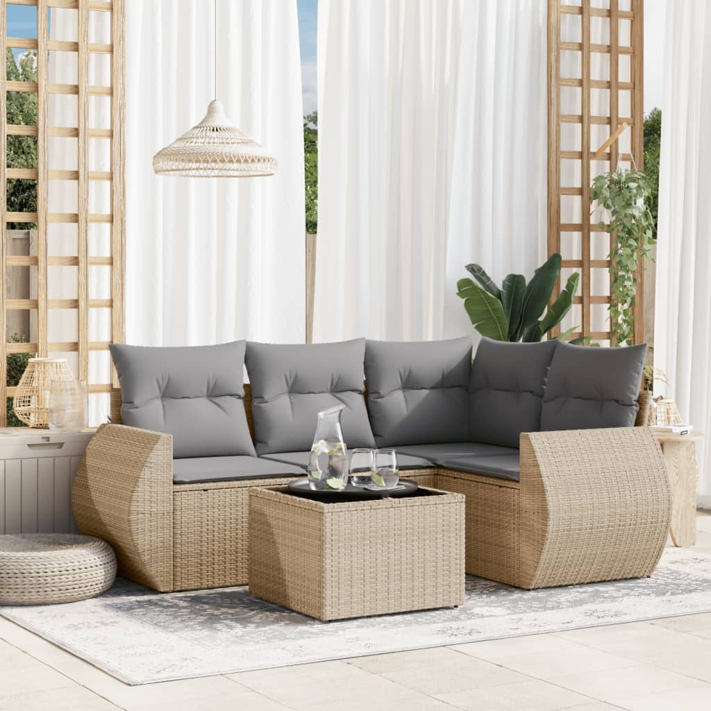 4-tlg. Garten-Sofagarnitur mit Kissen Schwarz Poly Rattan