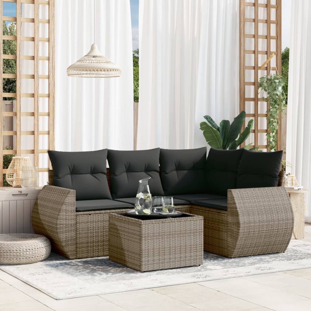 4-tlg. Garten-Sofagarnitur mit Kissen Schwarz Poly Rattan