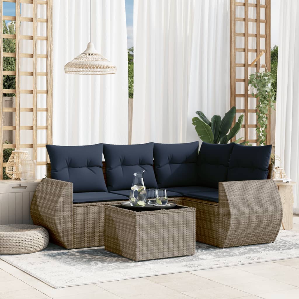 4-teiliges Gartensofa-Set mit Kissen, schwarzes Polyrattan