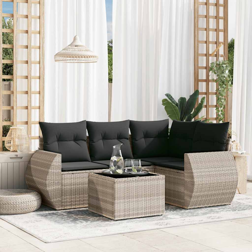 4-tlg. Garten-Sofagarnitur mit Kissen Schwarz Poly Rattan