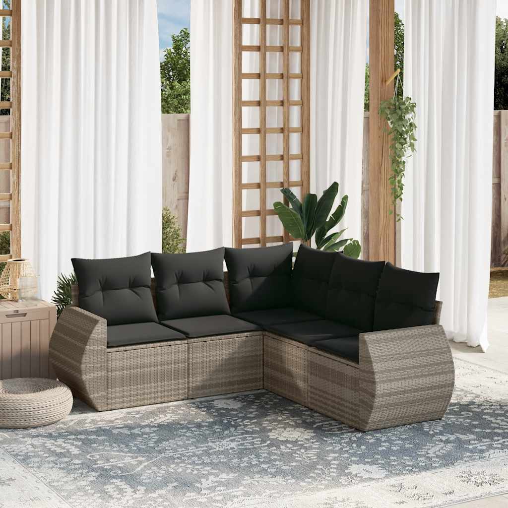 5-tlg. Garten-Sofagarnitur mit Kissen Schwarz Poly Rattan