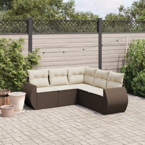 5-tlg. Garten-Sofagarnitur mit Kissen Schwarz Poly Rattan