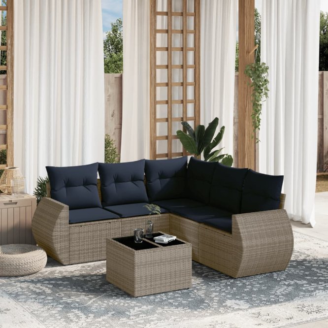 5-teiliges Gartensofa-Set mit Kissen, schwarzes Polyrattan