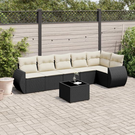 6-tlg. Garten-Sofagarnitur mit Kissen Schwarz Poly Rattan