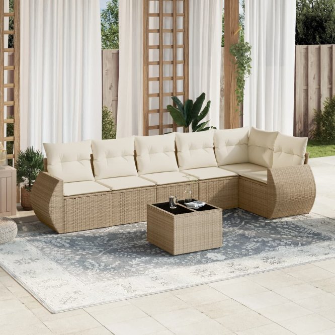 6-tlg. Garten-Sofagarnitur mit Kissen Schwarz Poly Rattan