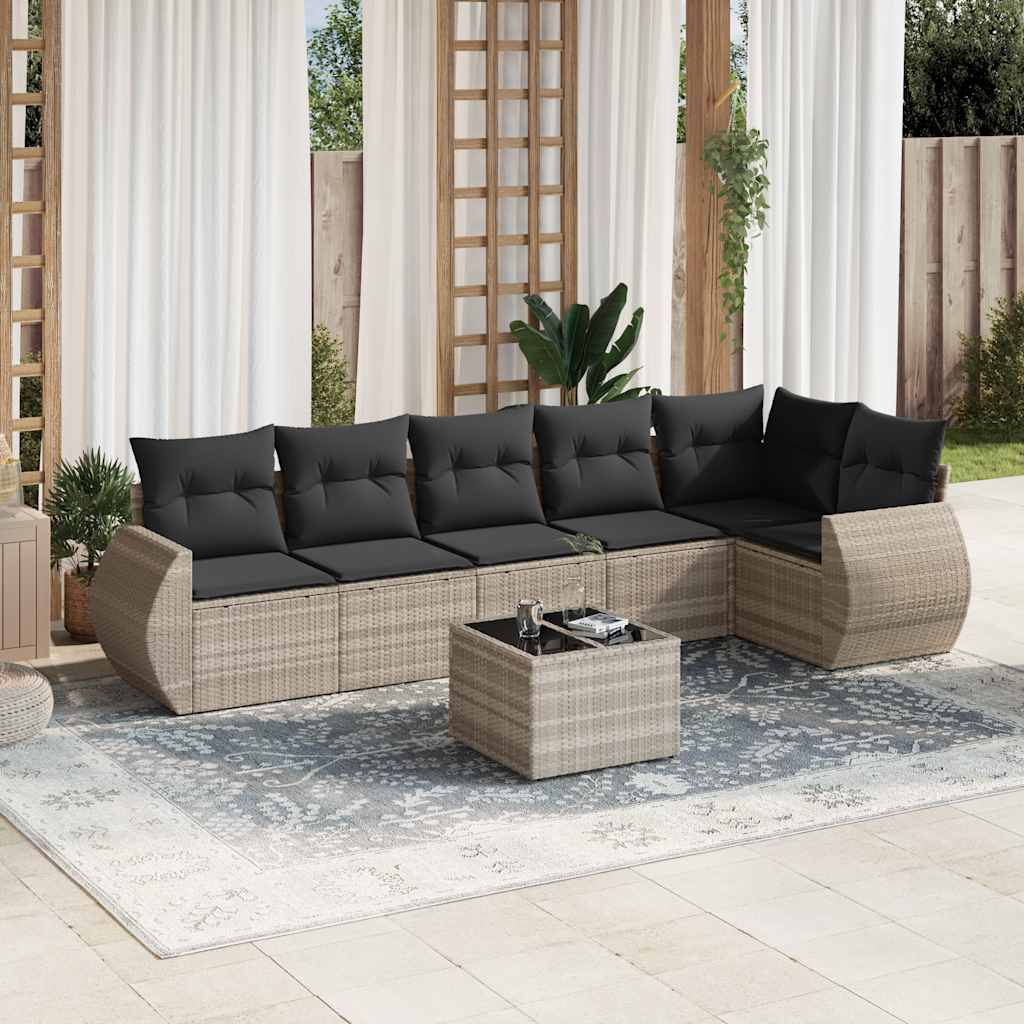 6-tlg. Garten-Sofagarnitur mit Kissen Schwarz Poly Rattan