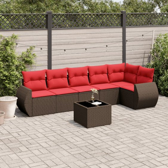 6-teiliges Gartensofa-Set mit Kissen, schwarzes Polyrattan