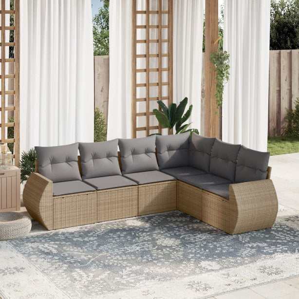 6-tlg. Garten-Sofagarnitur mit Kissen Schwarz Poly Rattan