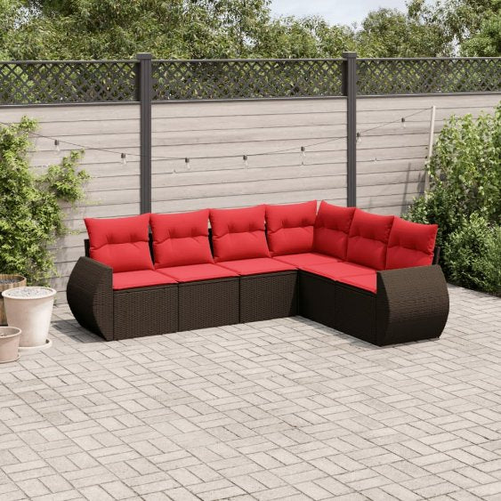 6-teiliges Gartensofa-Set mit Kissen, schwarzes Polyrattan