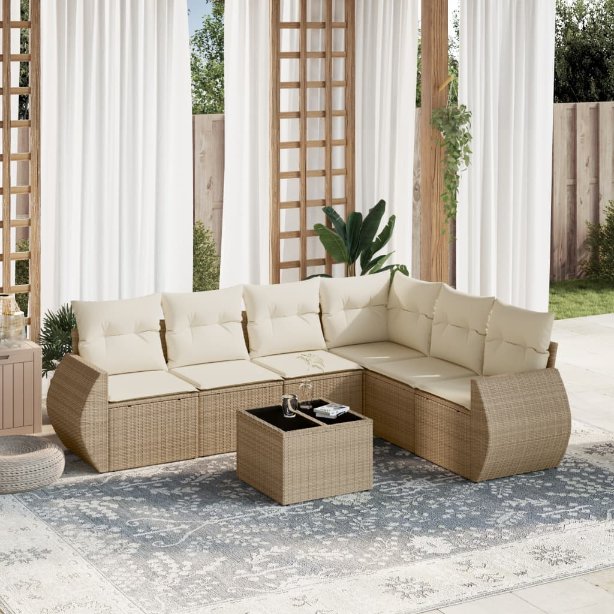 6-tlg. Garten-Sofagarnitur mit Kissen Schwarz Poly Rattan