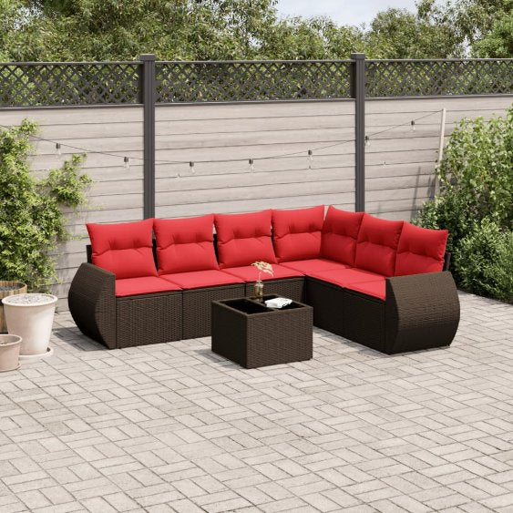 6-teiliges Gartensofa-Set mit Kissen, schwarzes Polyrattan